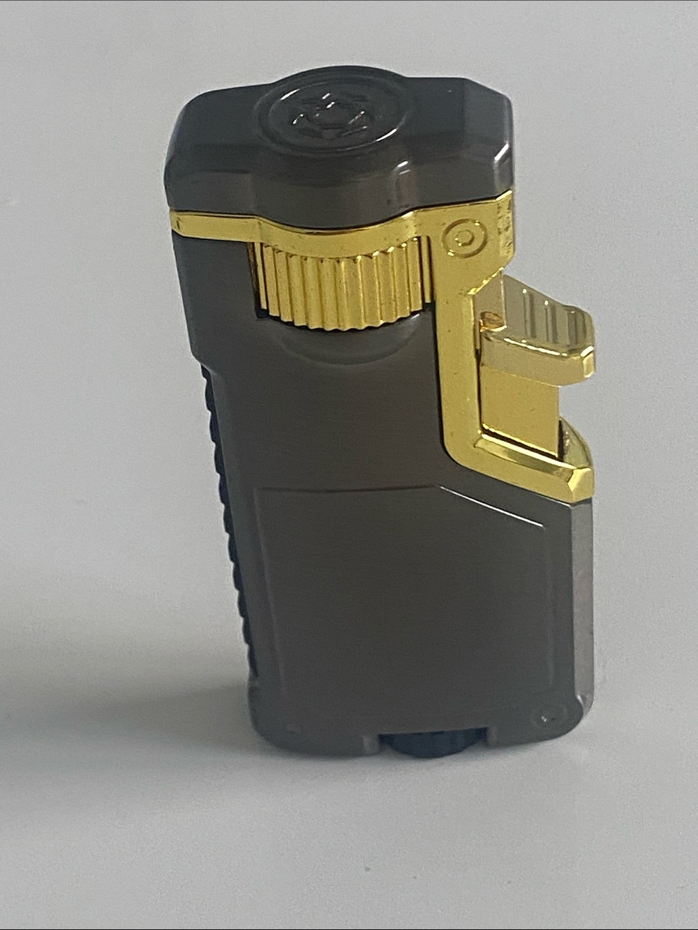 Gray and Gold Butane Lighter - Compact Pocket Flame